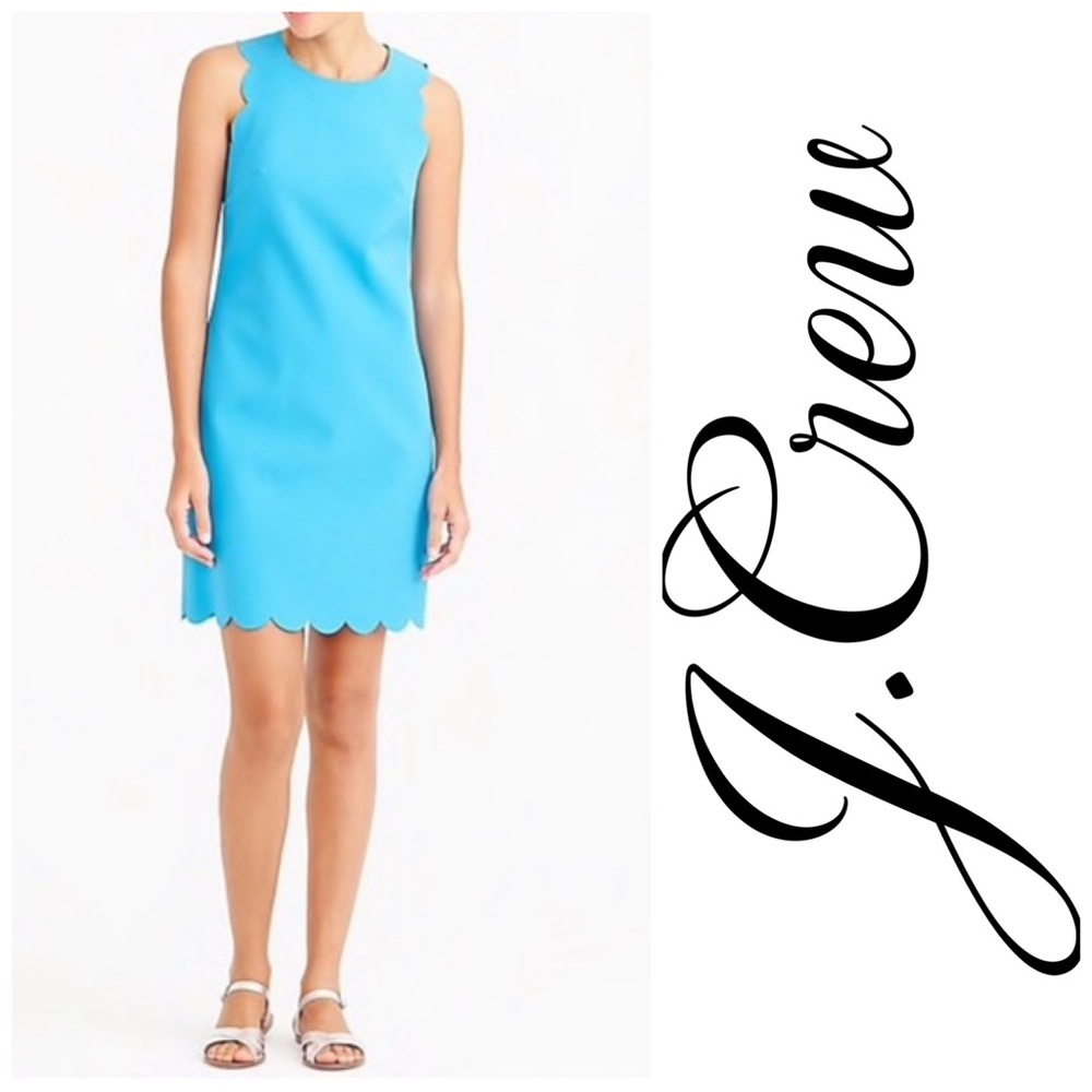 J. Crew Scalloped Sky Blue Dress Square-neck Size 12 NWT